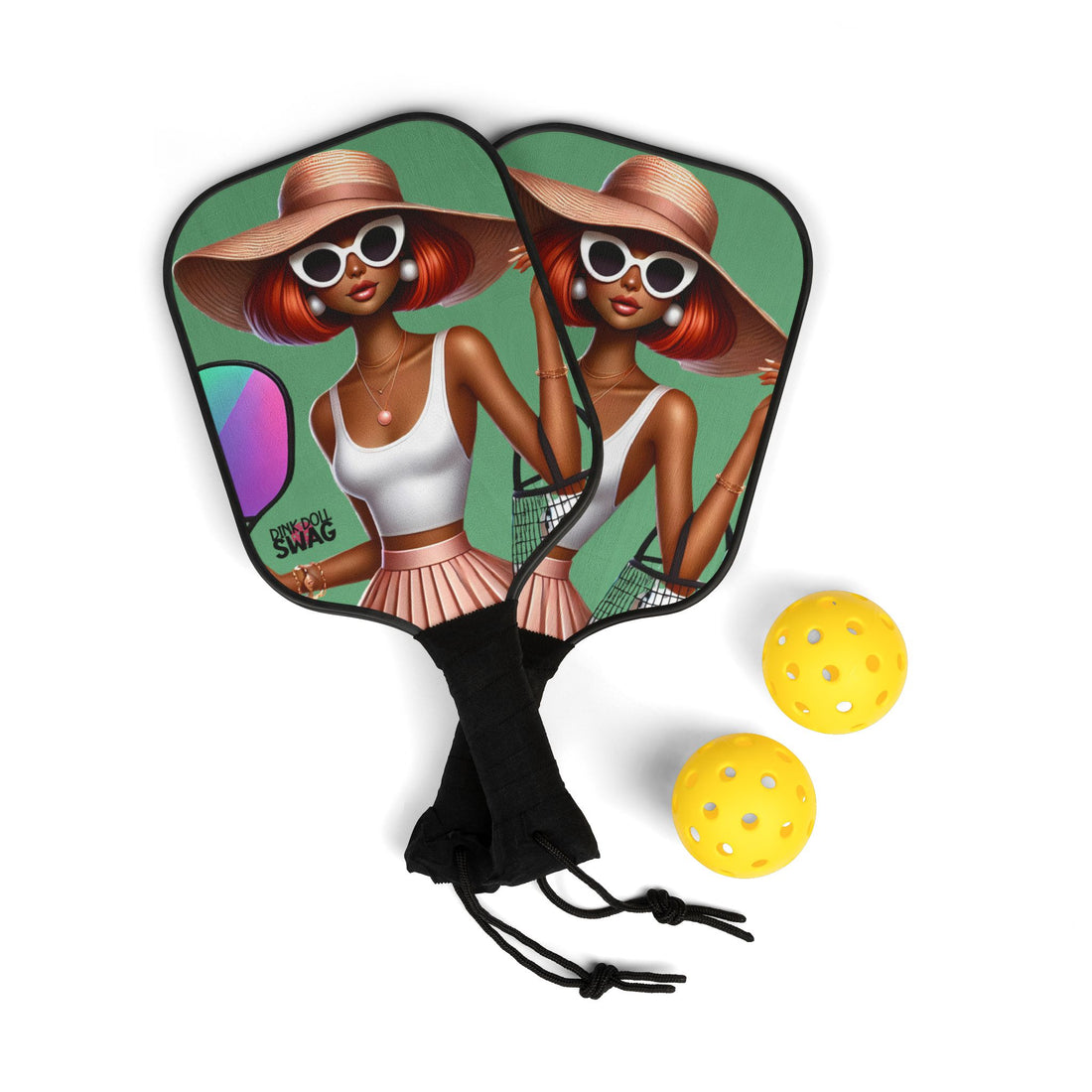 Red Head Diva pickleball paddle kit with sunglasses artwork