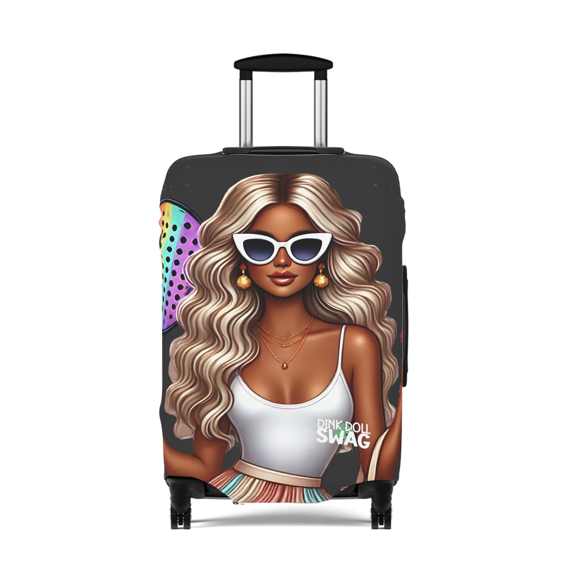 Platinum Blonde Diva pickleball luggage cover with bold artwork
