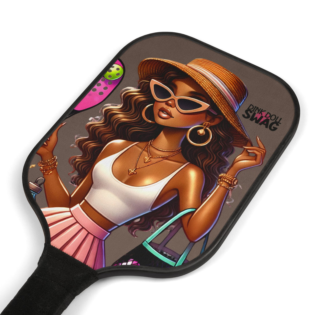 Latin Diva pickleball paddle kit with sunglasses artwork