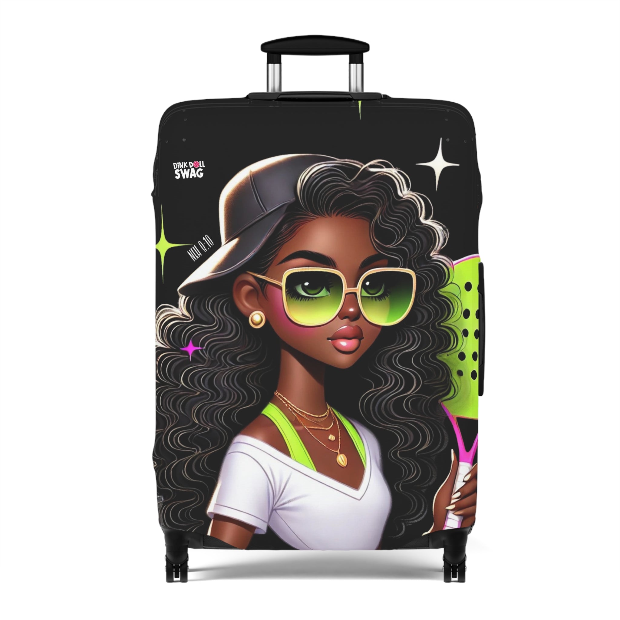 Dink Doll Swag™ Joy in Motion   – Nyla Edition Pickleball Luggage Cover for Women | Faith-Inspired