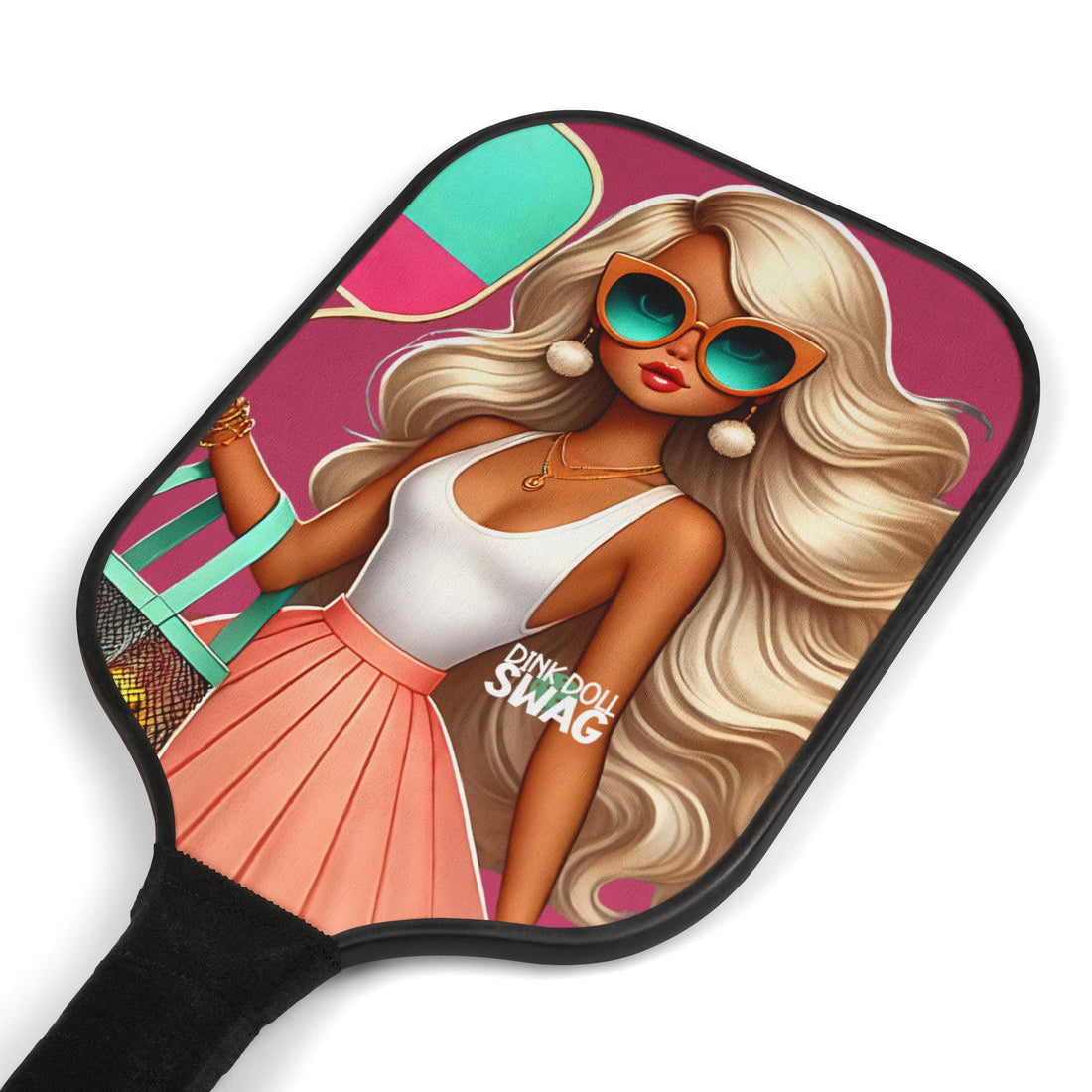 Blonde Diva pickleball paddle kit with sunglasses artwork
