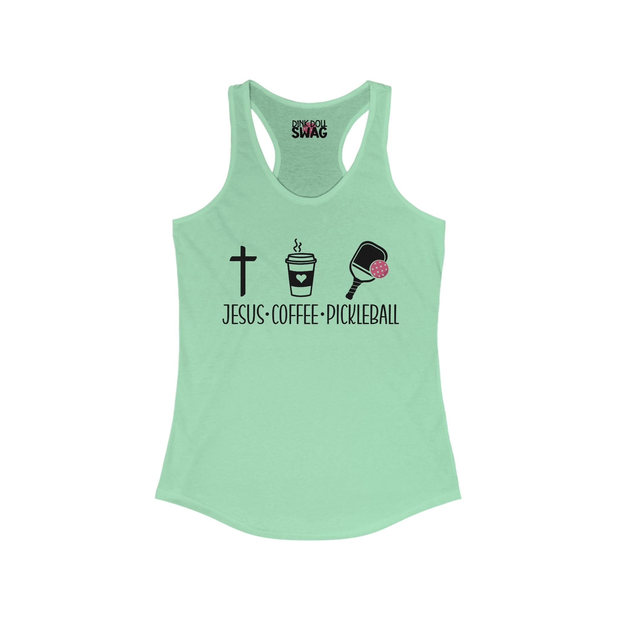 Pickleball Racerback Women's Tank - 'Jesus, Coffee, Pickleball' Design