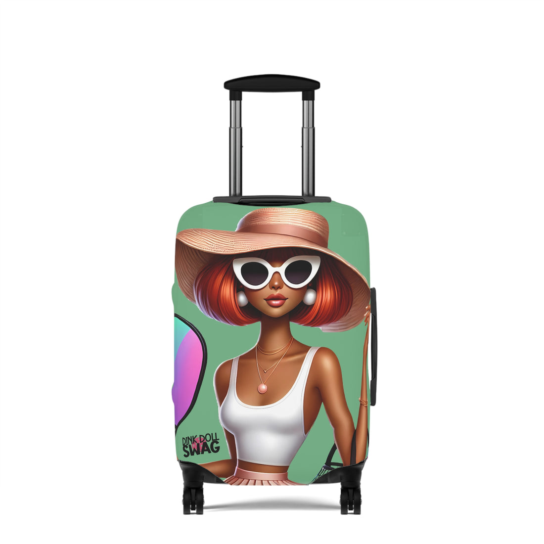 Red Head Diva pickleball luggage cover with bold colorful artwork