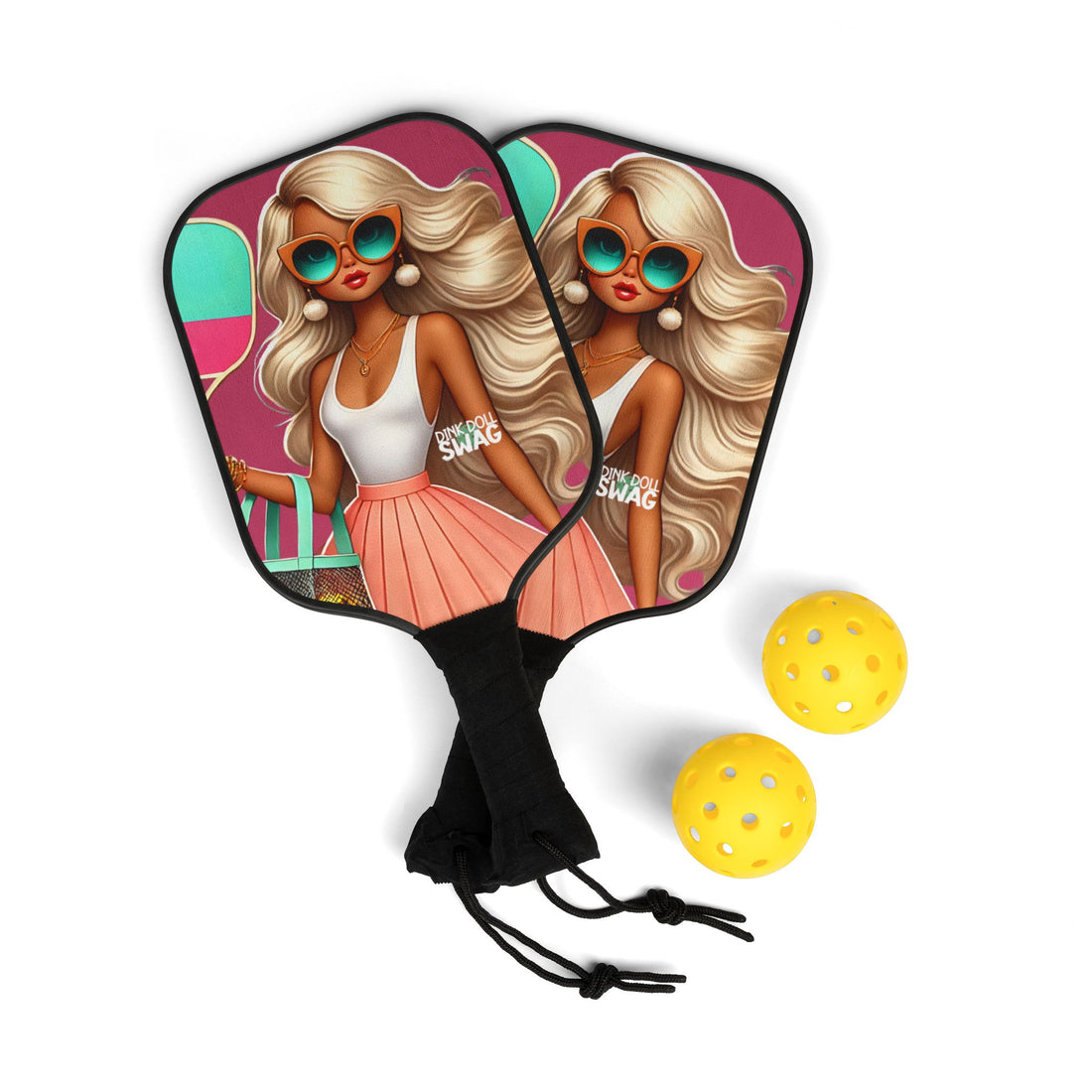 Blonde Diva pickleball paddle kit with sunglasses artwork