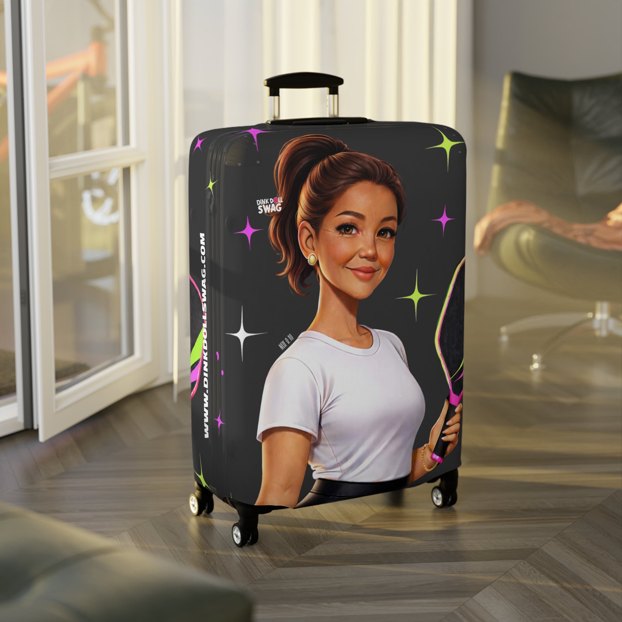 Dink Doll Swag™ Joy in Motion – Legacy Series   – Elena Edition Pickleball Luggage Cover for Women | Faith-Inspired