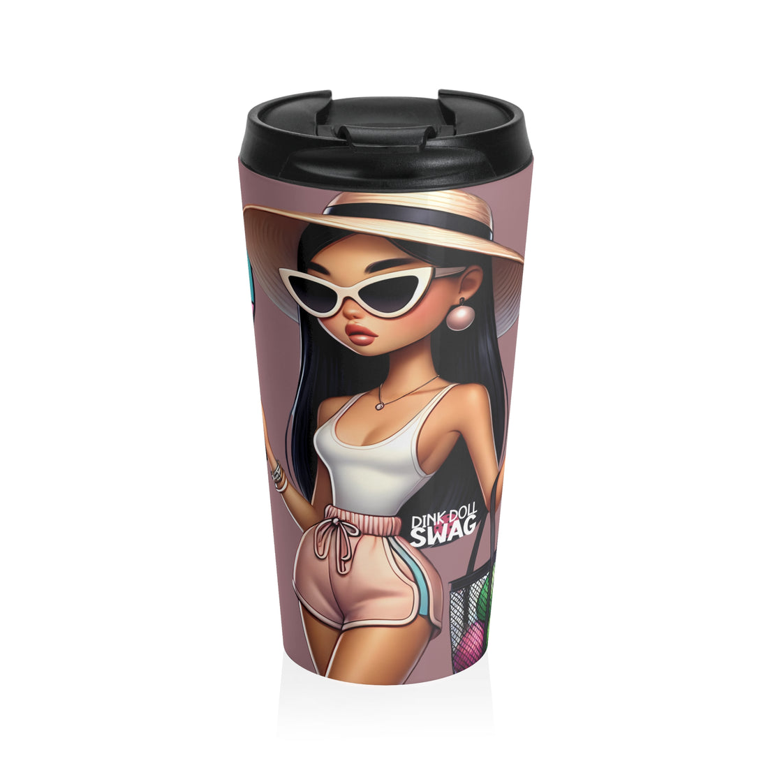 Courtside Glam Pickleball Tumbler East Asian Diva design by Dink Doll Swag