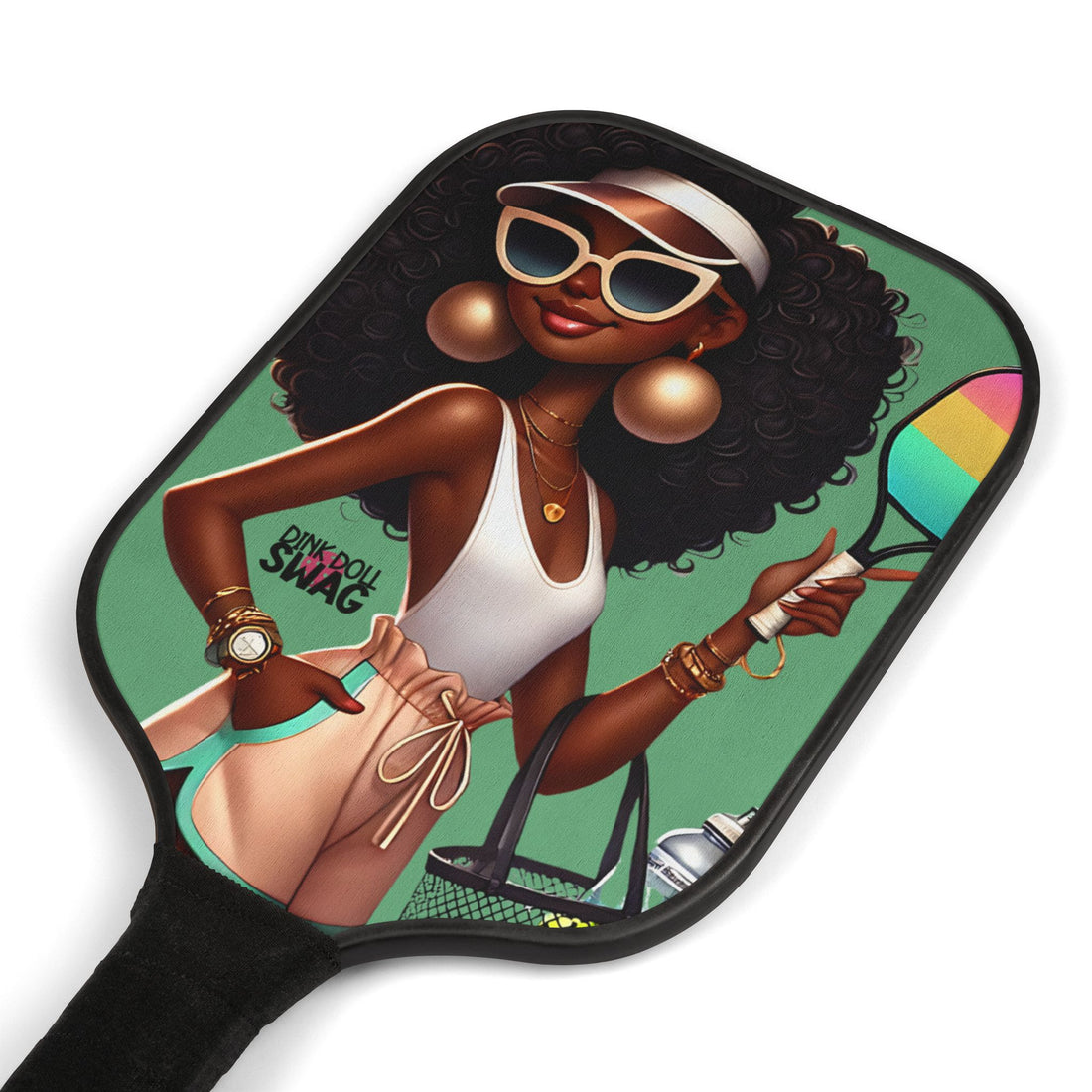 Afro Diva pickleball paddle kit with sunglasses artwork
