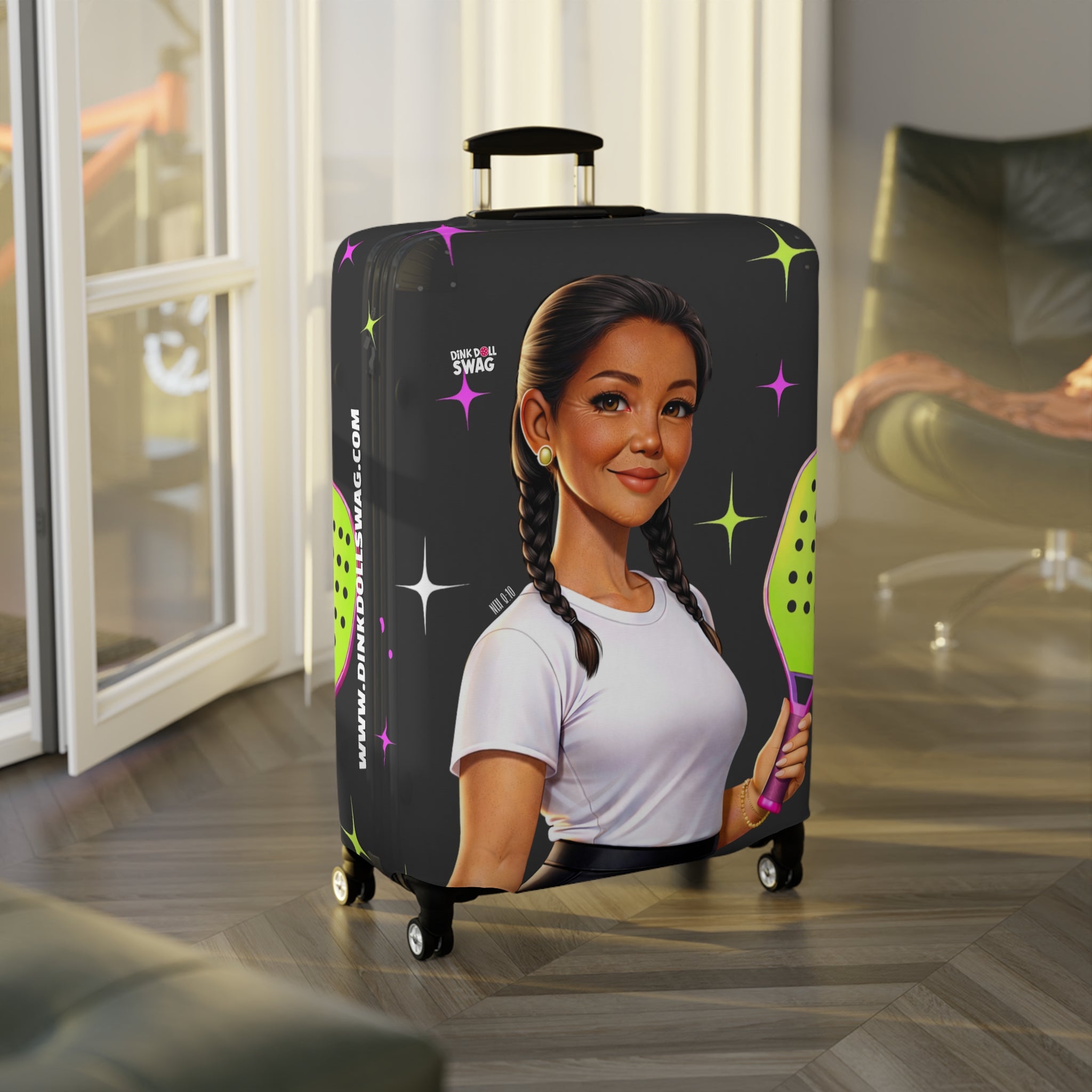 Dink Doll Swag™ Joy in Motion – Legacy Series   – Lucia Edition Pickleball Luggage Cover for Women | Faith-Inspired