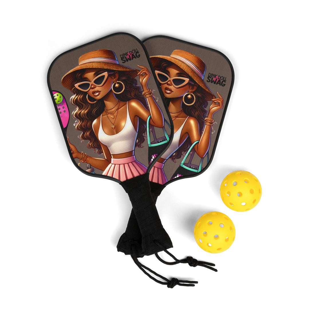 Latin Diva pickleball paddle kit with sunglasses artwork