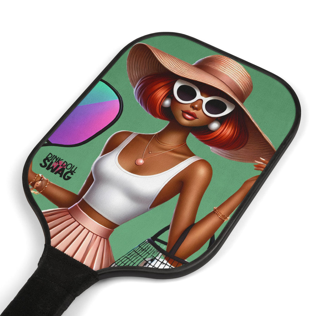 Red Head Diva pickleball paddle kit with sunglasses artwork