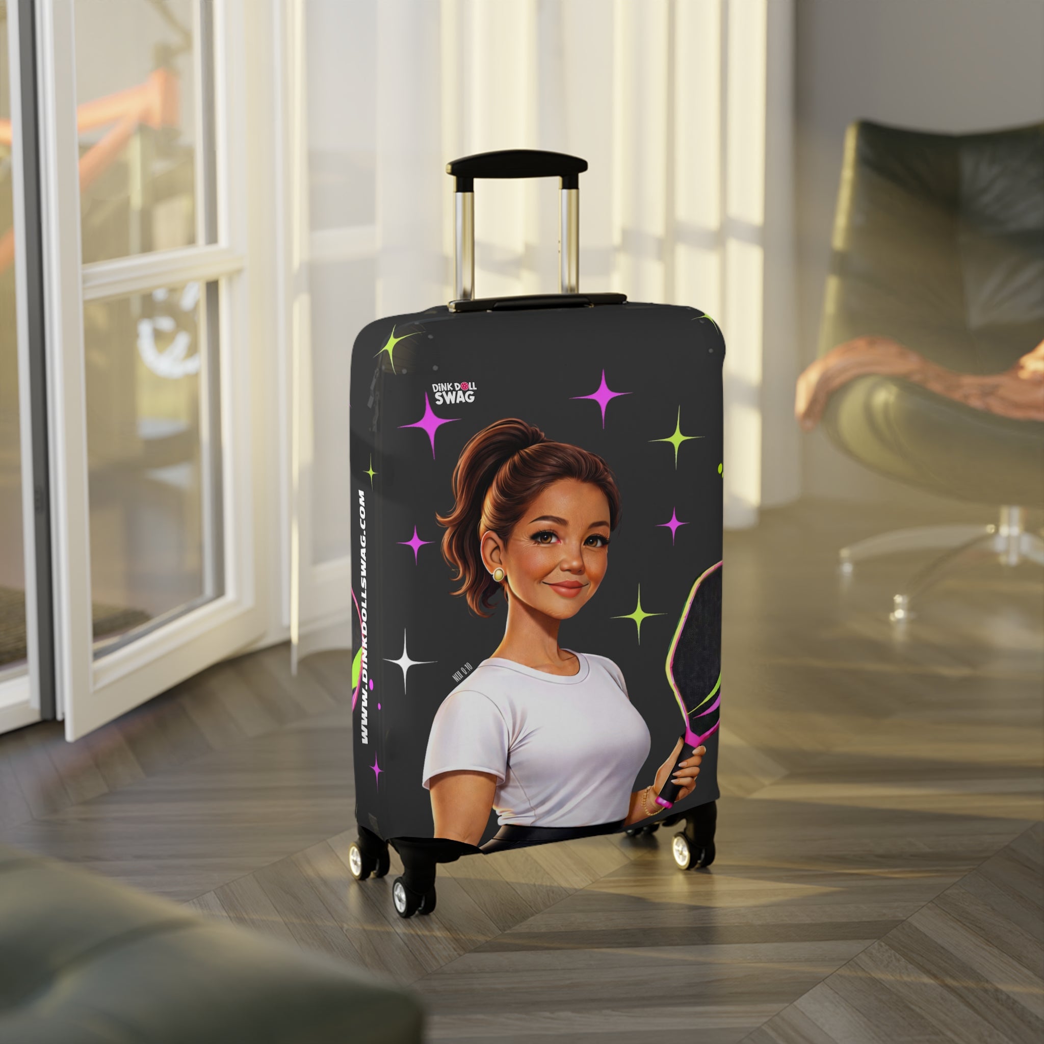 Dink Doll Swag™ Joy in Motion – Legacy Series   – Elena Edition Pickleball Luggage Cover for Women | Faith-Inspired