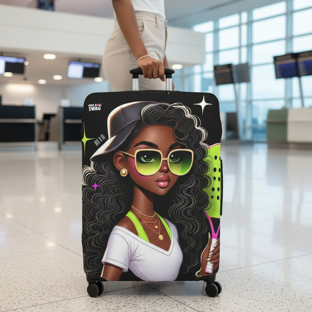 Dink Doll Swag™ Joy in Motion   – Nyla Edition Pickleball Luggage Cover for Women | Faith-Inspired