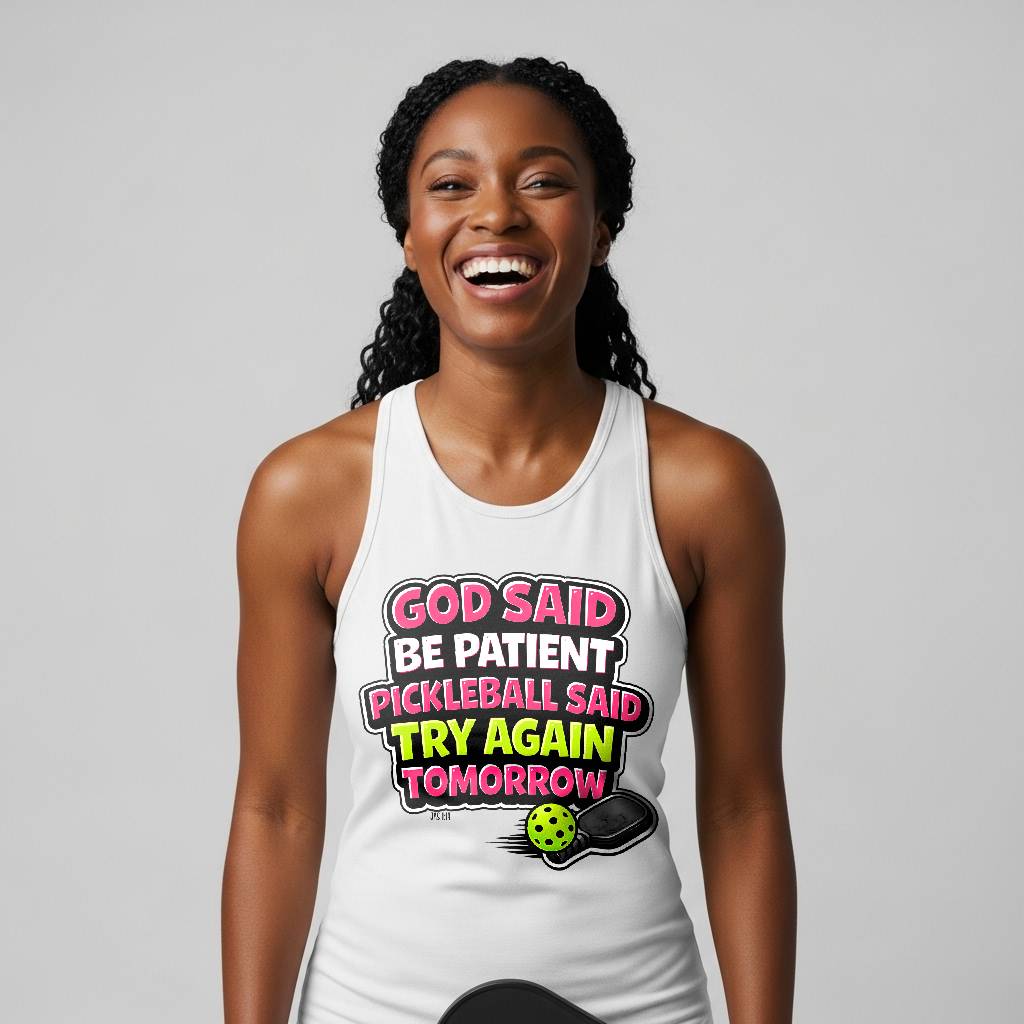 God Said Be Patient Pickleball Tank for Women | Faith-Inspired