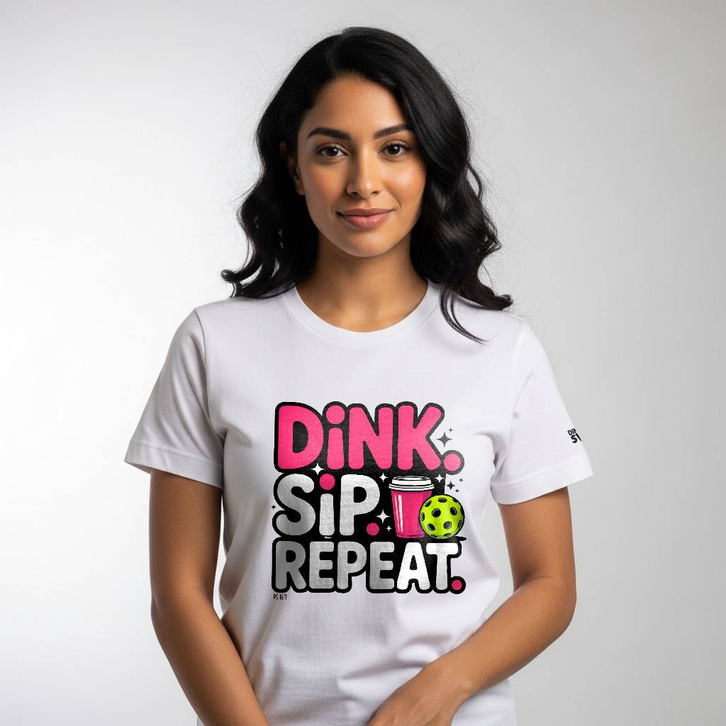 Dink. Sip. Repeat. Pickleball T-Shirt for Women | Faith-Inspired