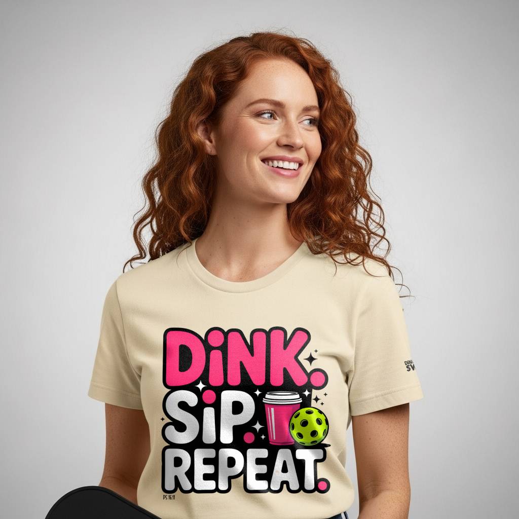 Dink. Sip. Repeat. Pickleball T-Shirt for Women | Faith-Inspired