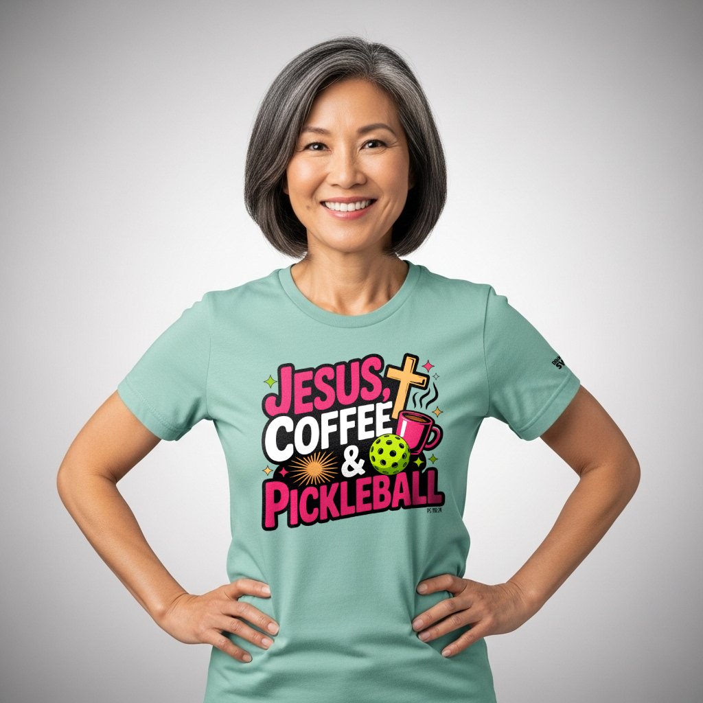 Jesus, Coffee, Pickleball T-Shirt for Women | Faith-Inspired