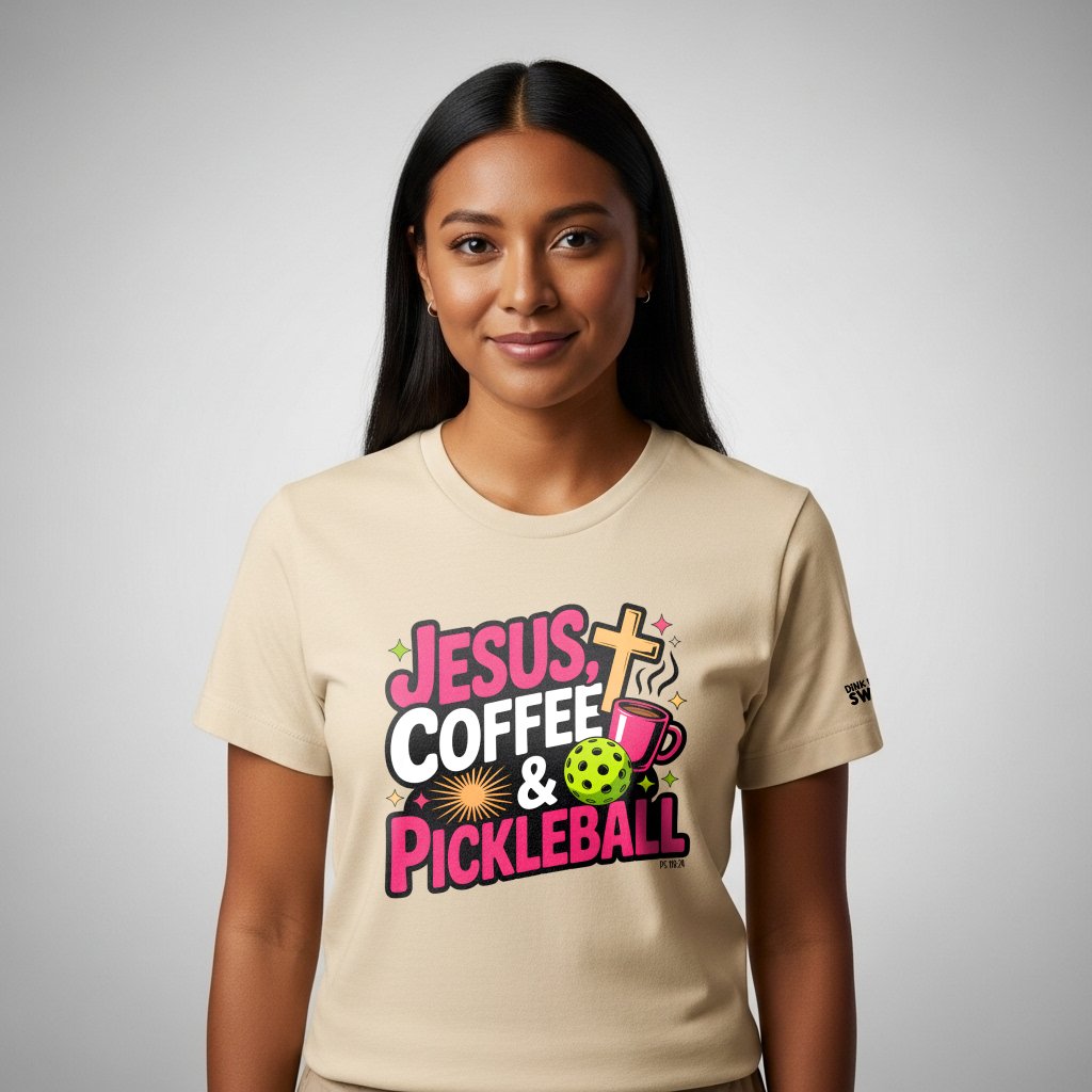 Jesus, Coffee, Pickleball T-Shirt for Women | Faith-Inspired