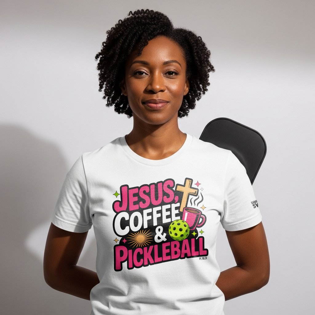 Jesus, Coffee, Pickleball T-Shirt for Women | Faith-Inspired