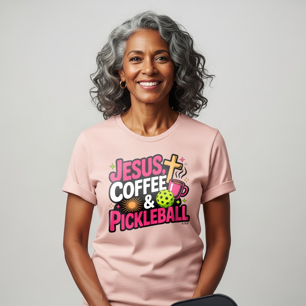 Jesus, Coffee, Pickleball T-Shirt for Women | Faith-Inspired
