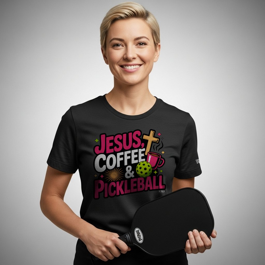 Jesus, Coffee, Pickleball T-Shirt for Women | Faith-Inspired