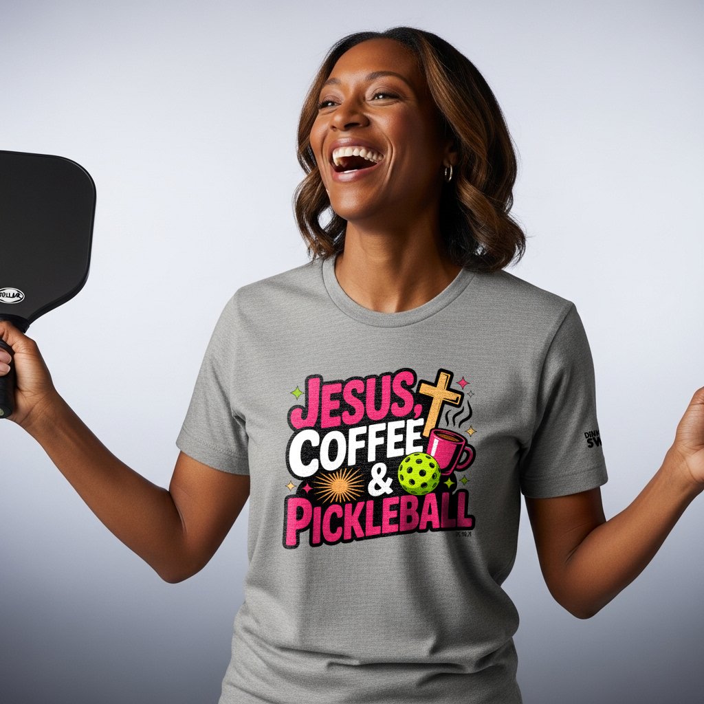 Jesus, Coffee, Pickleball T-Shirt for Women | Faith-Inspired