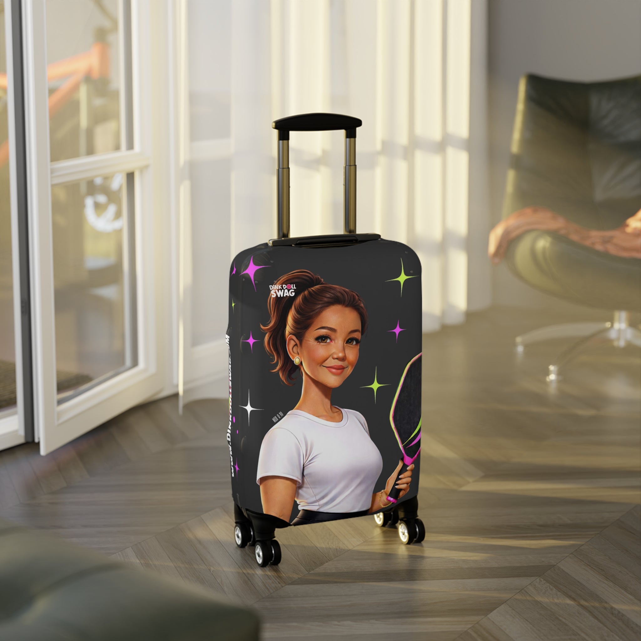 Dink Doll Swag™ Joy in Motion – Legacy Series   – Elena Edition Pickleball Luggage Cover for Women | Faith-Inspired