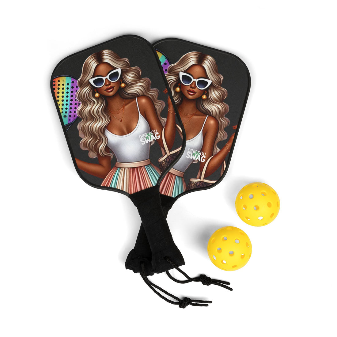 Platinum Blonde Diva pickleball paddle kit with sunglasses artwork