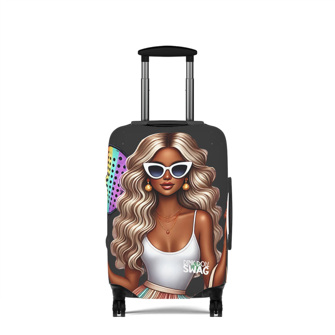 Platinum Blonde Diva pickleball luggage cover with bold artwork