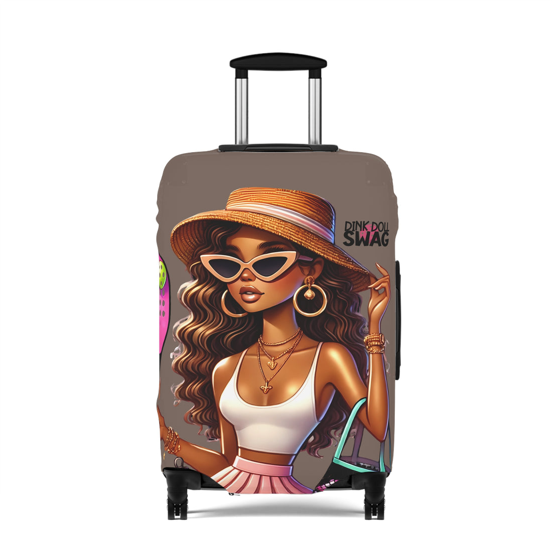 Latin Diva pickleball luggage cover with bold colorful artwork