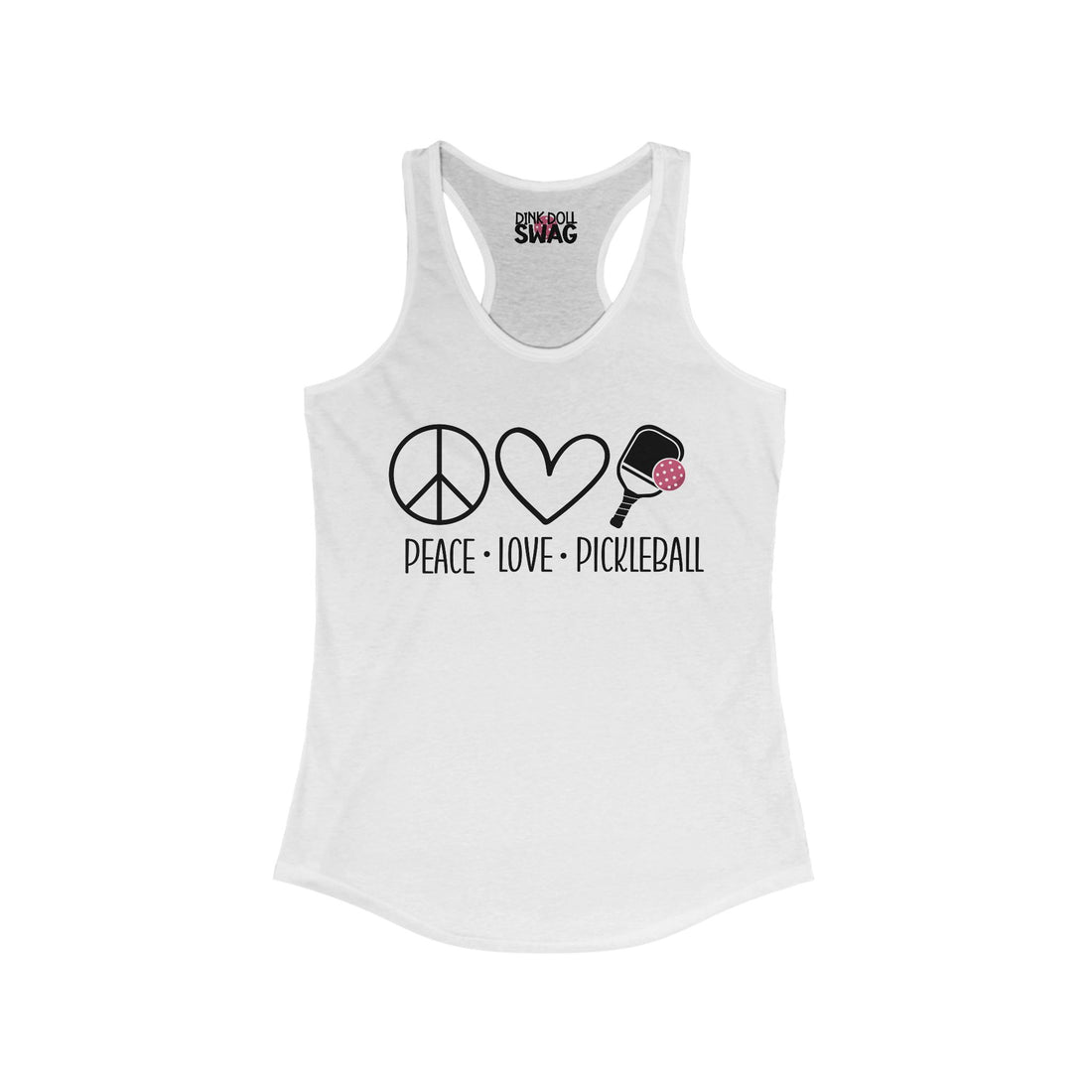 Women’s racerback tank with Peace Love Pickleball design