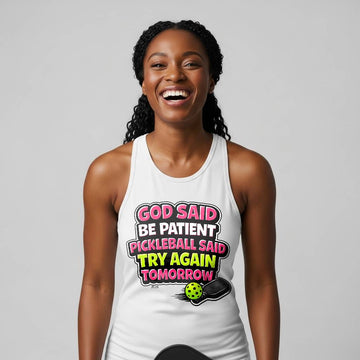God Said Be Patient Racerback Tank (Rom 12:12)