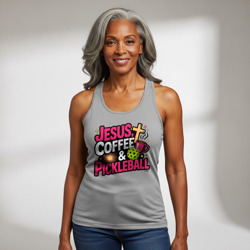 Jesus, Coffee & Pickleball Racerback Tank (Ps 118:24)