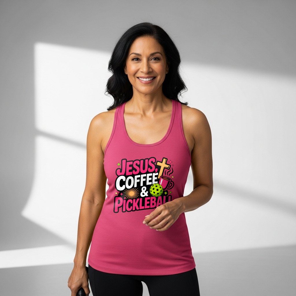 Jesus, Coffee & Pickleball Racerback Tank (Ps 118:24)